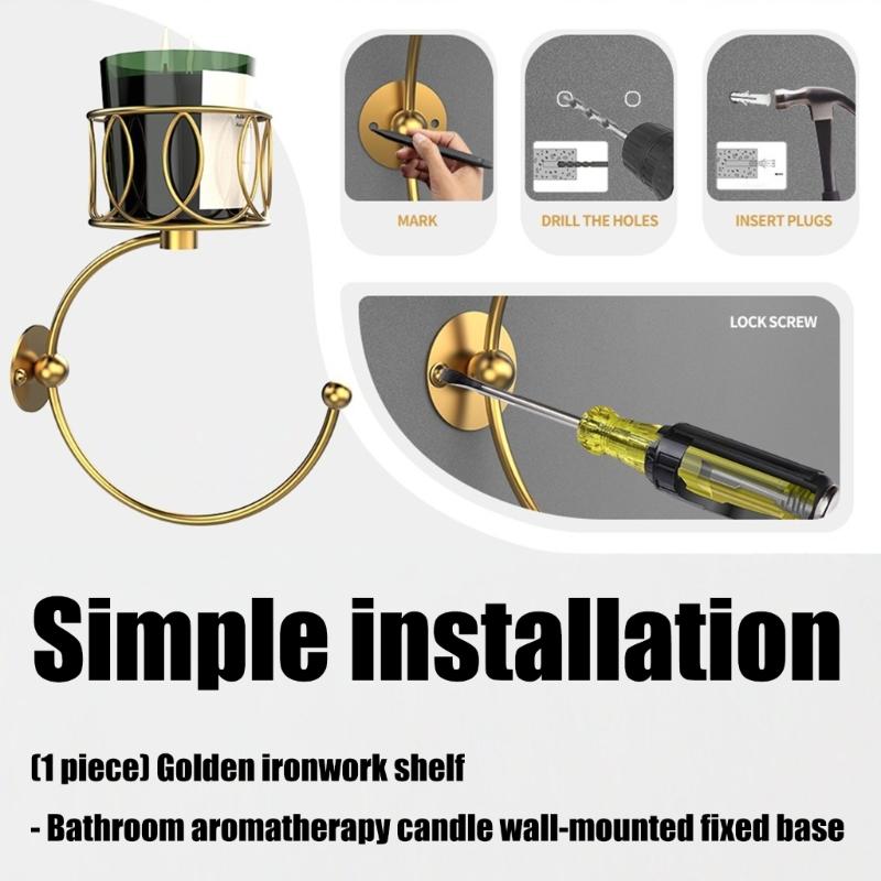 Rural Golden Metal Hallway Wall Mounted Towel Holder Hook for Towel Storage and Candle Display Organization