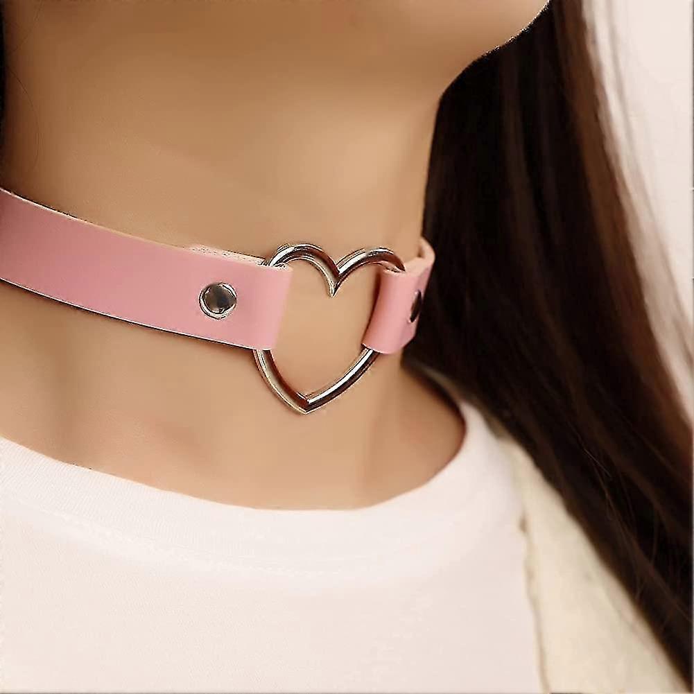 Vintage Love Heart Pu Leather Choker Necklace Goth Choker Collar For Women