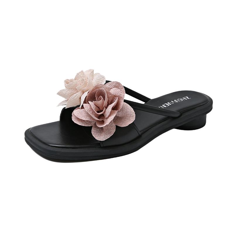 Fashion 2025 New Summer Fashion Flower Low Heel Slippers Women Casual Elegant Outdoor Sandals Non-slip Vacation Beach Flip-flops Slipper