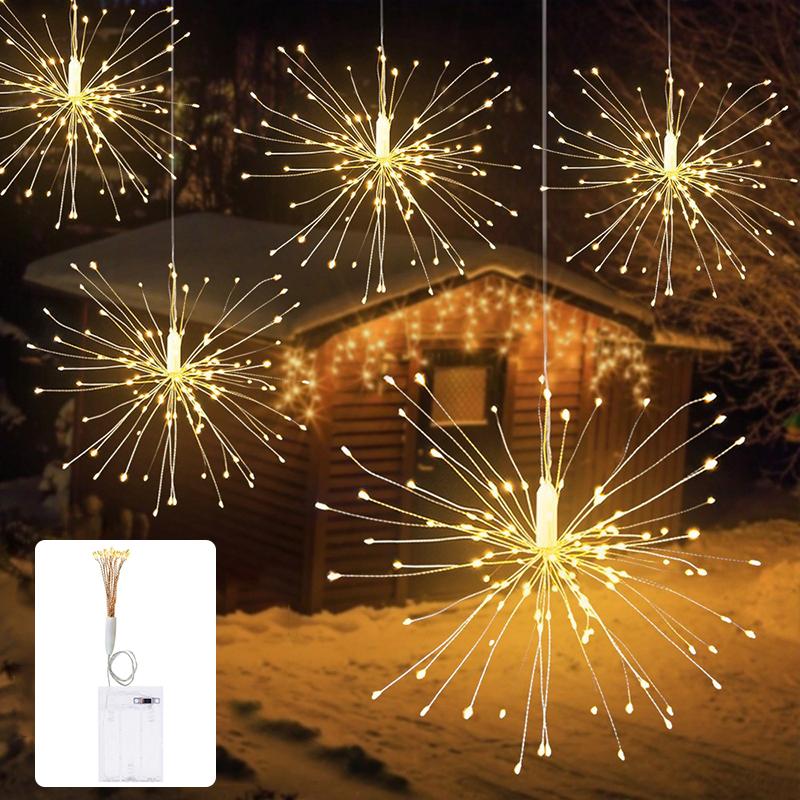 LED Firework Fairy String Lights Battery Powered Starburst Hanging Lamp DIY Garland Twinkle Light for Christmas Wedding Festival Party Decoration