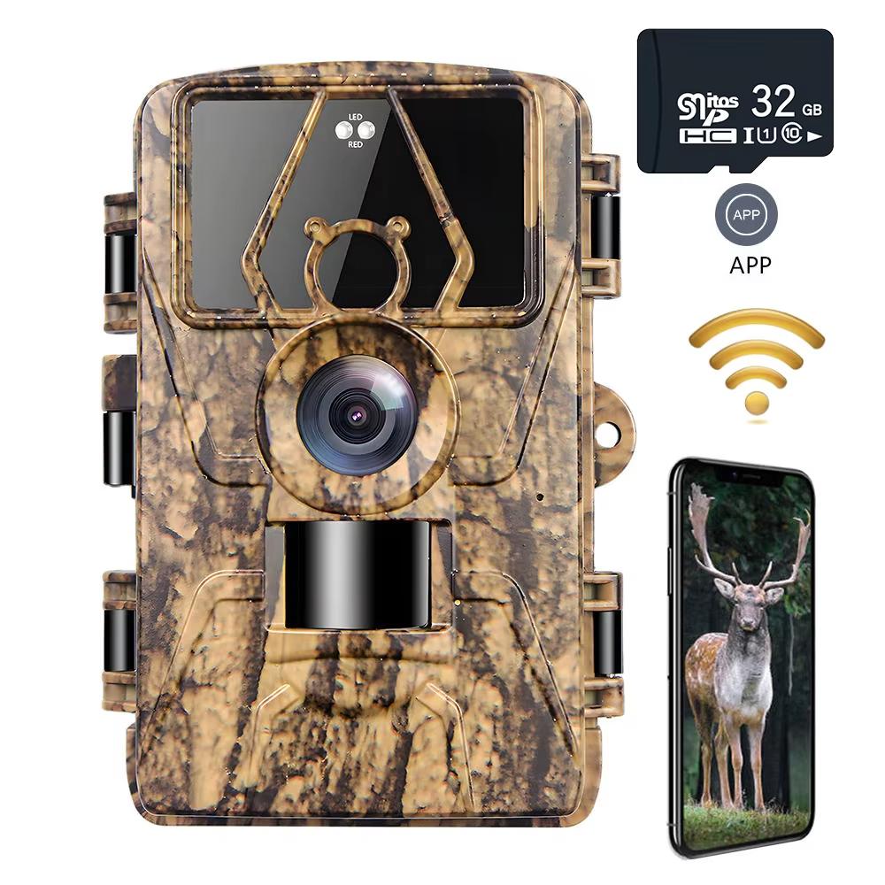 Cameră de urmărire impermeabilă 8K WiFi PR801W 60MP, suportă vizualizare prin aplicație pentru vedere nocturnă la vânătoarea de animale în aer liber și monitorizare a fermei