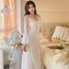 New sexy pajamas women's ice silk summer lace long dress French fairy style can be worn outside loungewear