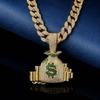 Hip Hop Money Bag Pendant Necklace With Rhinestone Accents Zinc Alloy Gold Cuban Chain Men
