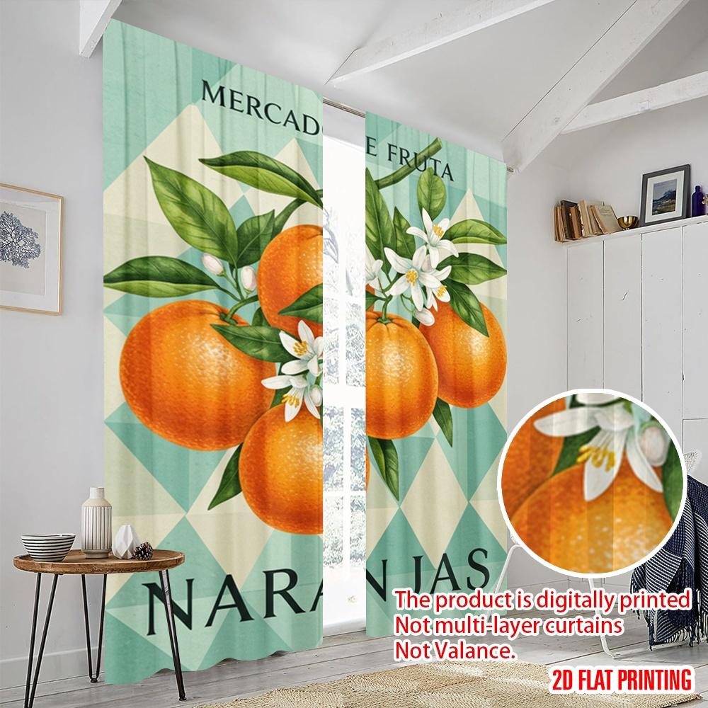 2ks 2D plochý tisk Okenní závěsy Mercado De Fruta Pomeranče Látka Bez elektřiny Rodinná oslava Použití pro nástěnné umění Oslava