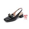 Women's European and American Patent Leather Chunky Heel Sandals, Square Toe, Back Cutout, Plus Size 43 (8839-7LX)