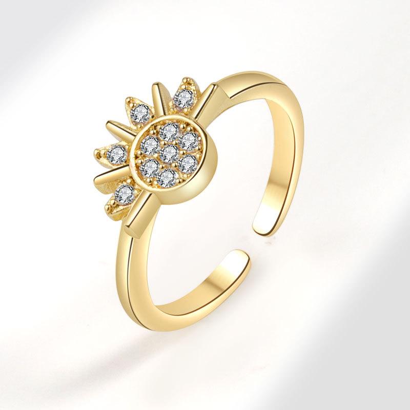 

Sun and Moon Open Ring Adjustable Overlapping Wear Rings for Women Girls Trendy Fashion CZ Finger Jewelry Gifts resizable