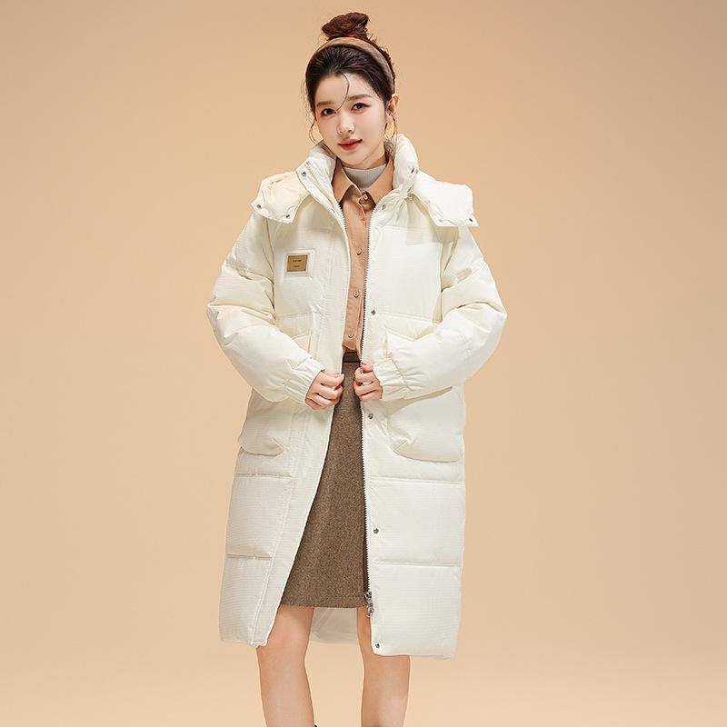 New Joker Loose White Eiderdown Down Jacket Ladies Extended Winter Hooded Down Jacket