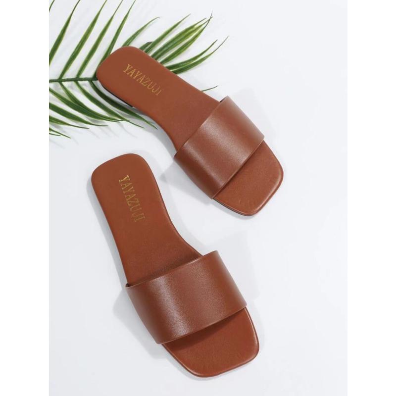 Fashion Single Slide Sandals Solid Color Women Slippers Summer Outdoor Sandy Beach Open Toe Flat Shoes