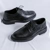 Fashionable Men's Classic Black Block Formal Work Leather Shoes Brand Men's Lace Up Comfortable Business Carved Leather Shoes