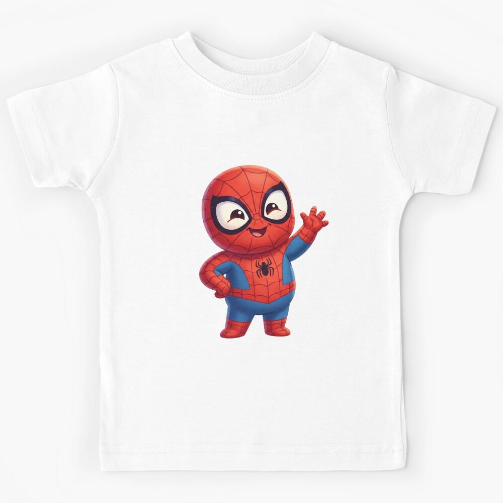 Cute Web Hero Waving | Kawaii Superhero Cartoon | Kids Friendly Character Sticker & Tee Design Kids T-Shirt 150