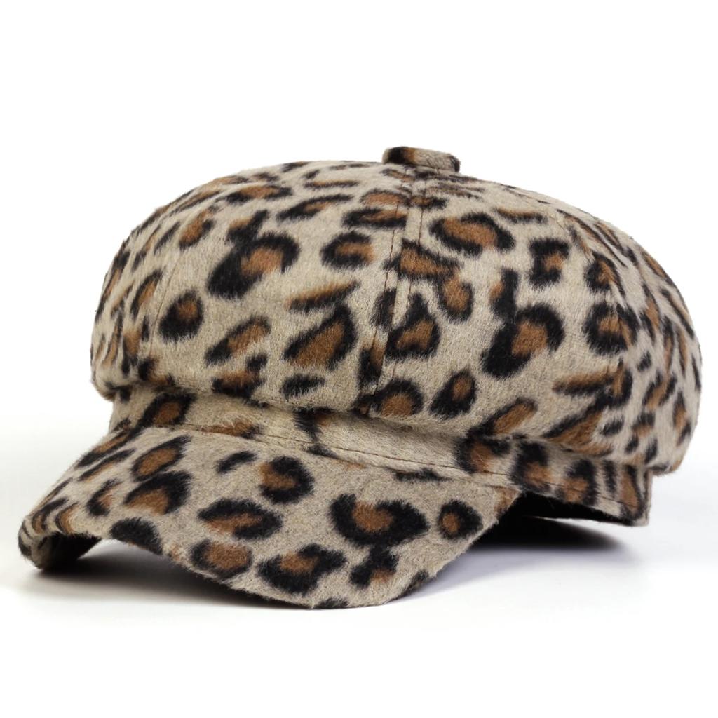 Unisex Pluszowa Panamska Czapka z Panterką Osobowość Newsboy Kapelusze Wiosna Jesień Retro Berety Kapelusze Dzika Codzienna Czapka Ośmiokątna