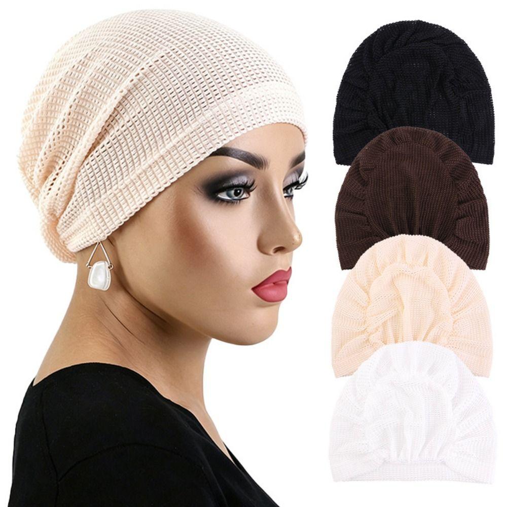 Elastic Hood Solid Color Postpartum Hat Comfortable Crinkle Hijab Turban Summer