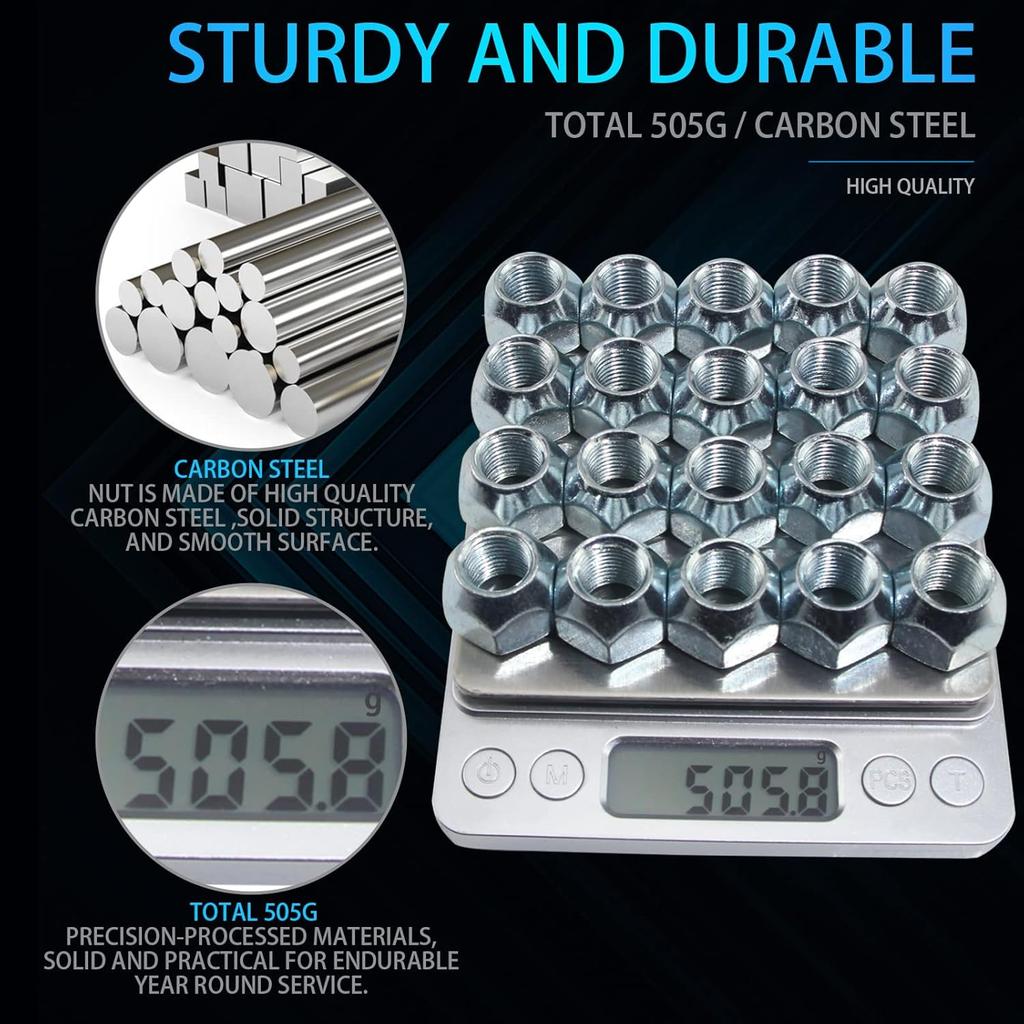 20Pcs 1/2-20 Inch Trailer Lug Nuts Zinc Plated 509 Tire Lugs Wheel Nuts 50-53911 Open End Acorn Lug Nuts For 1/2" Wheel Lug Studs RV Truck Tire Bolt