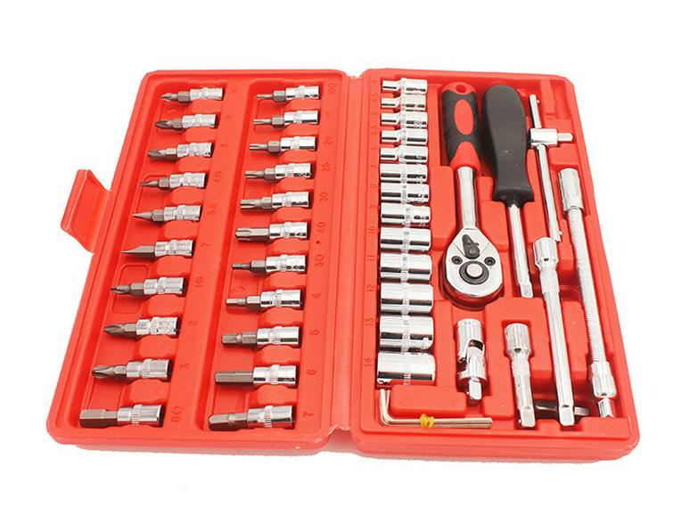 46-Piece Auto Repair Tool Set with Socket, Ratchet Wrench, and Bit Combination