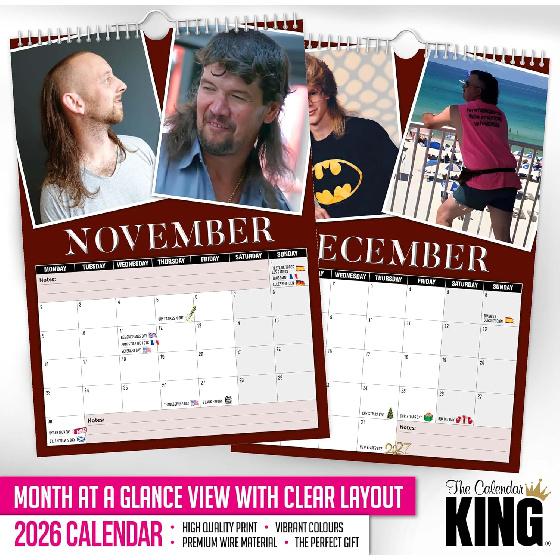 // World’s Greatest Mullets - 2026 Wall Calendar - A4 Size (210mm X 297mm)