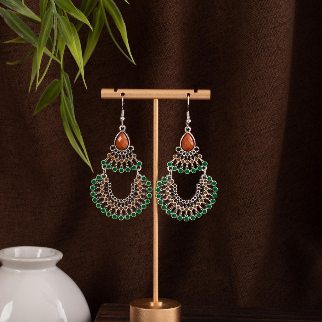 Ethnic Style Retro Bohemian Style Stud Earrings Colored Turquoise Fringed Water Drop Earrings Exotic Personality Niche Earrings