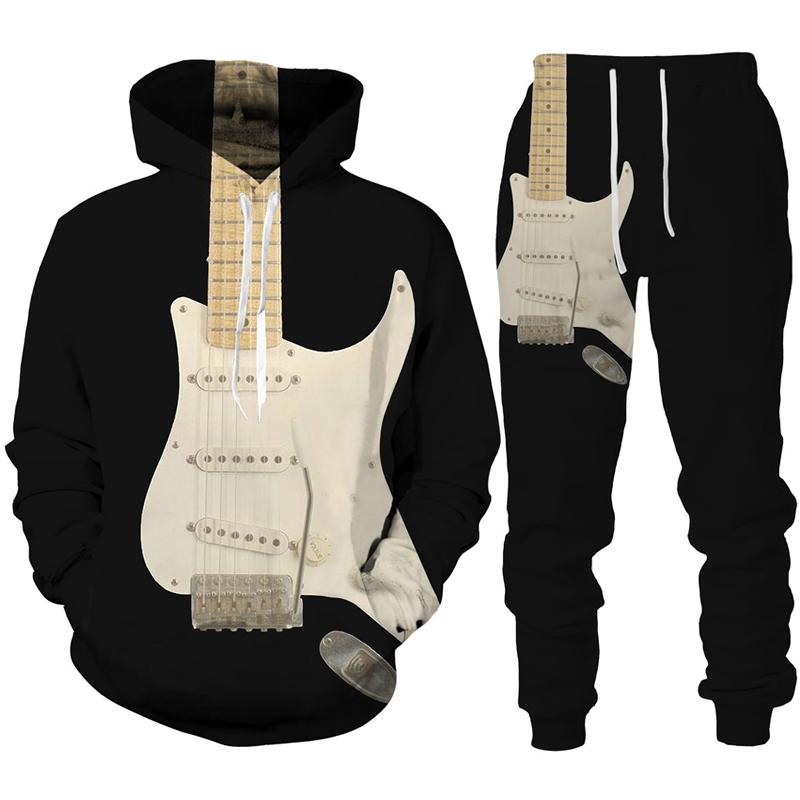 Rock Music Guitar 3D Print Hoodie/Suit Men's Tracksuit Casual Sweatshirts+Pants Set Hip Hop Streetwear Spring Autumn Clothing