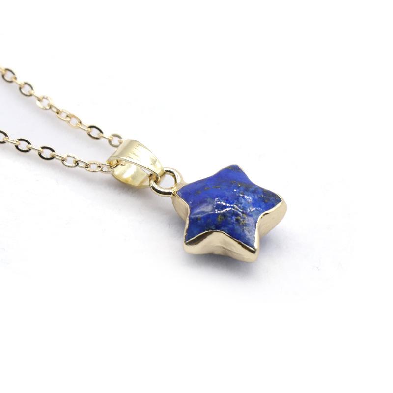 Dainty Natural Stone Gold Plated Star Gemstone Pendant Charm Pentagram Crystal Stone Pendant Necklace for Women Gift