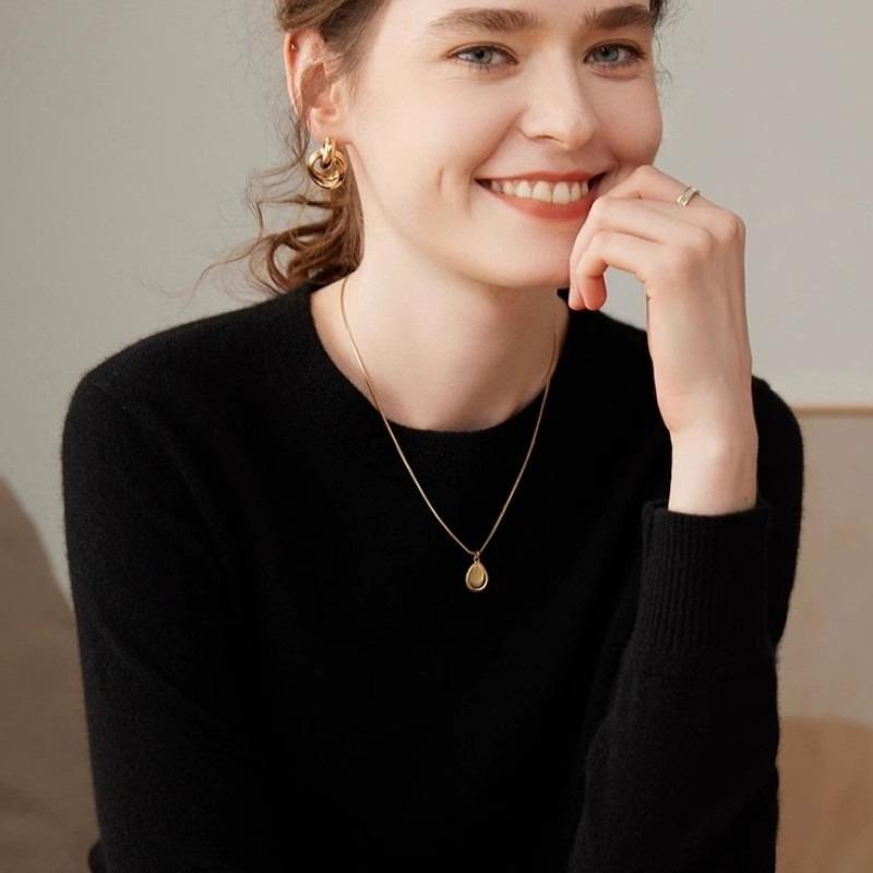 

Осень и зима новый универсальный свитер женский пуловер с круглым вырезом ленивый ветер свободный вязаный утолщенный базовый свитер One size чёрный