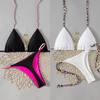 Contrast Color Strap Solid Color Thong Sexy Bikini Split Swimsuit for Women