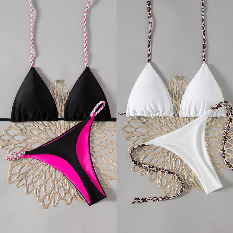 Kontrastní barva ramínka Jednobarevné tanga Sexy bikiny Dvoudílné plavky pro ženy