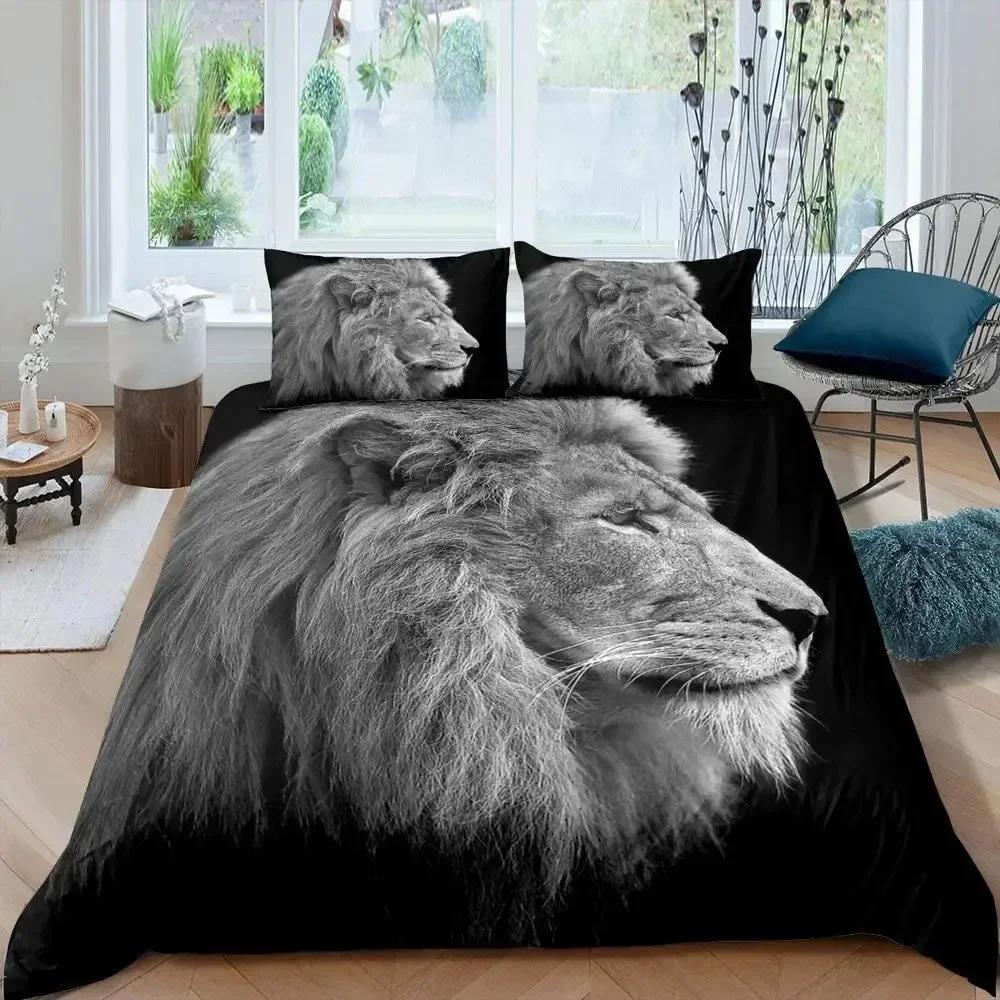 Lion Rose Animal Floral Nature Theme Comfortable Duvet Quilt Cover Pillowcase Bedding Set Children Bedroom Decoration Home