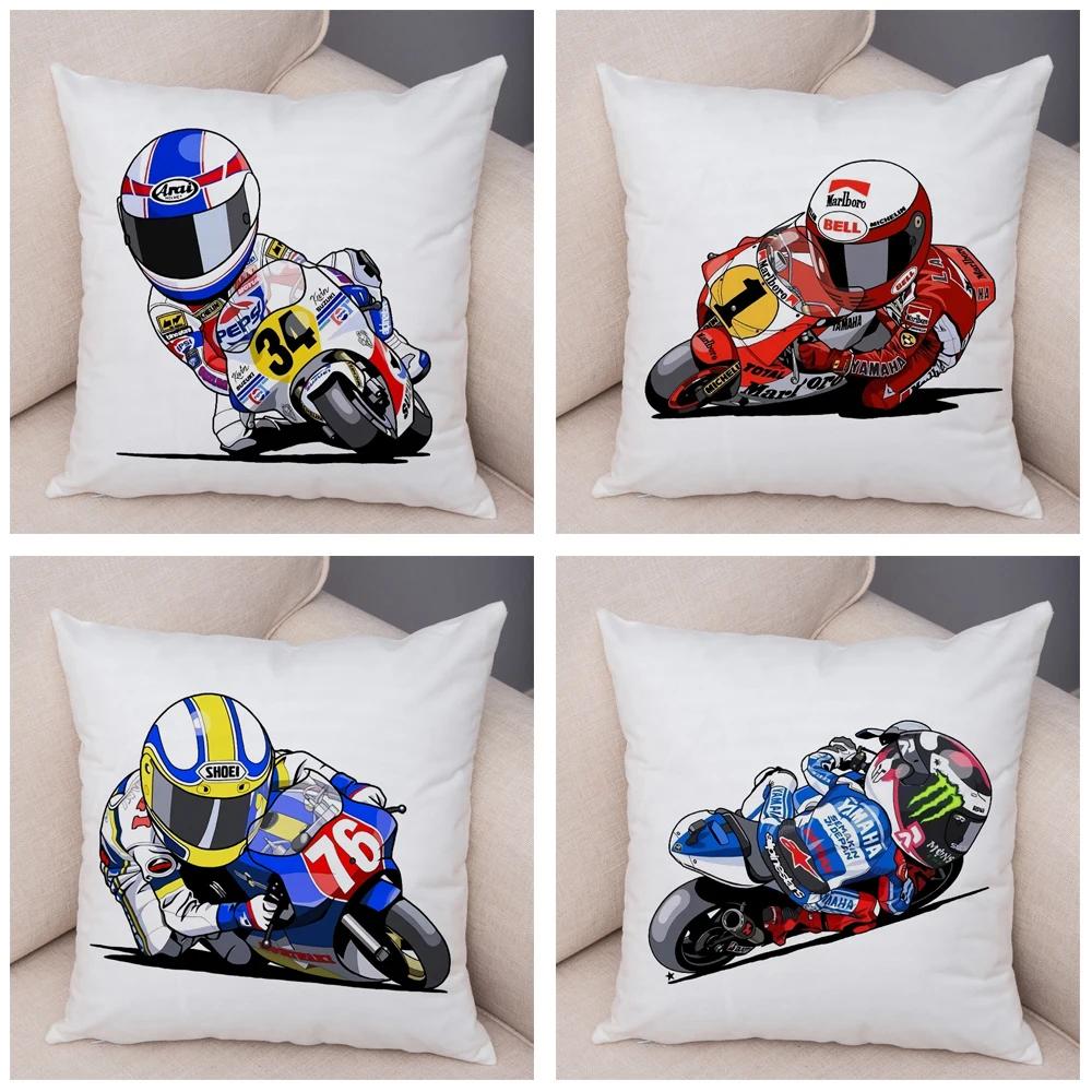 Cartoon Sport Motorcycle Cushion Cover Super Soft Short Plush Mobile Bike Pillow Covers Pillow Case For Sofa Home Car Pillowcase