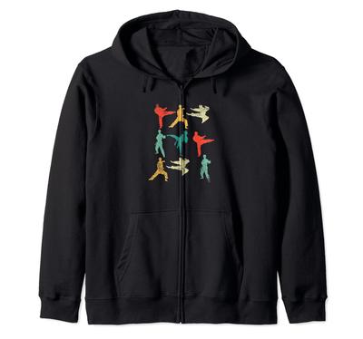 Vintage Martial Arts Fun Karate Taekwondo Boxing Silhouettes. Zip Hoodie