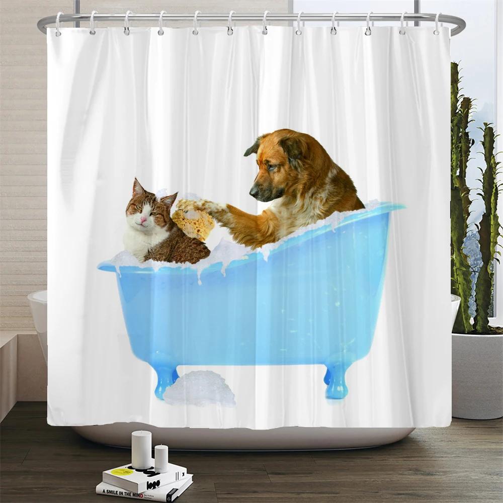 Cat Shower Curtains Bathroom Shower Curtain Cute 3D Fabric Shower Curtain with Hooks Funny Waterproof Shower Curtain or Mat