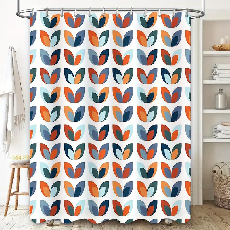 Boho Shower Curtain Nature Leaf Pattern Teal Blue Modern Bathroom Decor Farmhouse Washable Fabric Home Textile