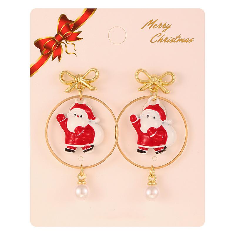 European & American Style Christmas Tree & Santa Claus Alloy Stud Earrings with Snowflake Design