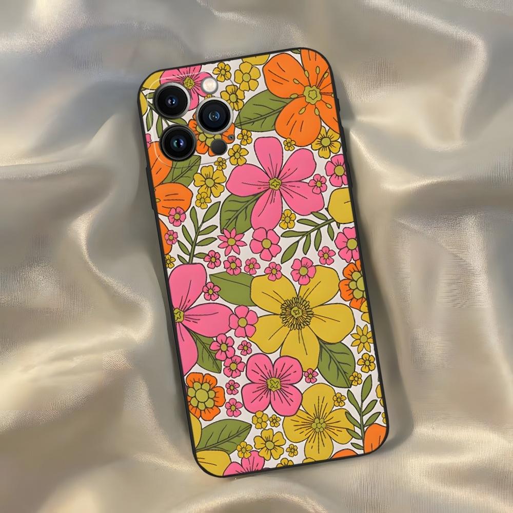 

Colorful Hippie Boho Retro Floral Phone Case for Iphone 16 15 14 13 12 11 Pro Max Xr X Xs Mini 8 Plus SE 2022 Black Soft Silicon iPhone XS Max