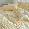 Girls Bubble Gauze Bedding Set Summer Cooling Soft Comforter Cover Kit Solid Color Skin Friendly Sleeping Naked Bedclothes
