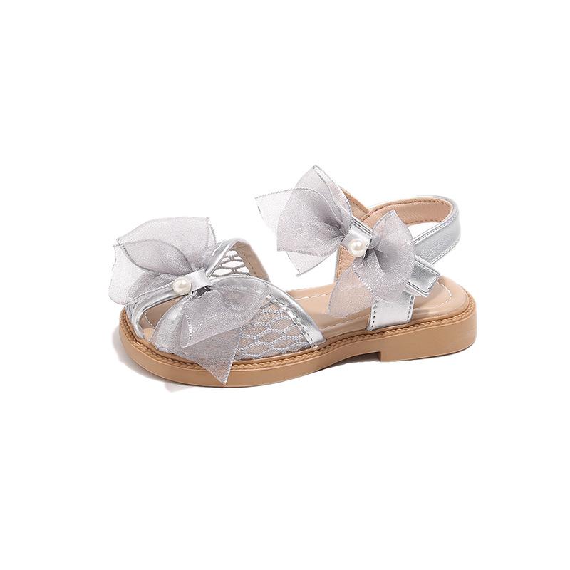 Lace bowknot girls' sandals, new summer style, Korean design, soft-soled princess shoes, breathable mesh sandals