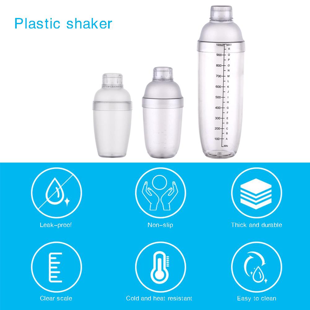 350/530/1000ml Plastic Cocktail Shaker Cup Scale Wine Beverage Drink Party Mixer