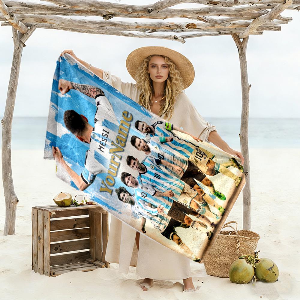 Messi Personalized Name Beach Towel Quick-Dry Soft Microfiber For Beach Bathroom Outdoor Swimming Pool Camping Picnic Yoga Diving Vacation Accessories