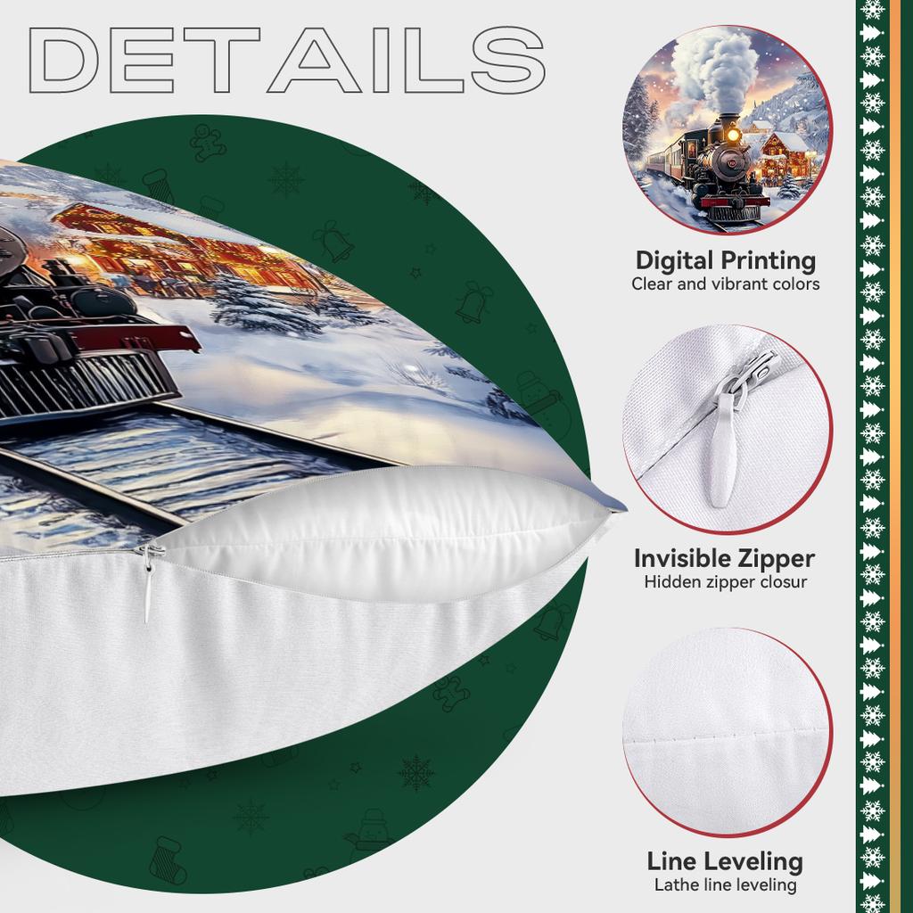 Christmas Village Train Pillowcase Printed Polyester 40/45/50Cm Throw Pillowcover Decorative Sofa Cushion Pillowslip Home Decor