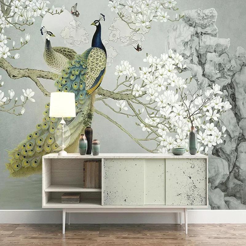 3d Peacock Wallpaper Magnolia Flowers Wall Mural Living Room Study Background Wall Paper Home Decor