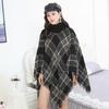European and American High Neck Plaid Cape - Batwing Sleeve Knitted Pullover Shawl for Women