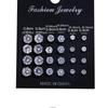 Geometric Six-Prong Crystal Zircon & Retro Pearl Stud Earring Set (12 Pairs)