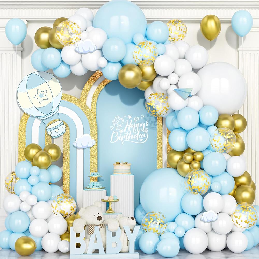 Blue Balloon Garland White Gold Confetti Balloons Arch Kit Baby Shower Wedding Anniversary Kids Birthday Party Decoration Globos