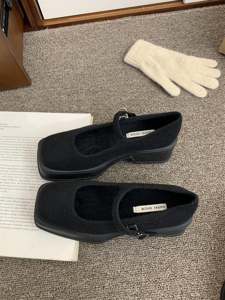 Fashion Thick Bottom Platform Ladies High Heels Elegant Square Toe Mary Jane Mules For Women Warm Pumps French Elegant Dress Boat Shoes