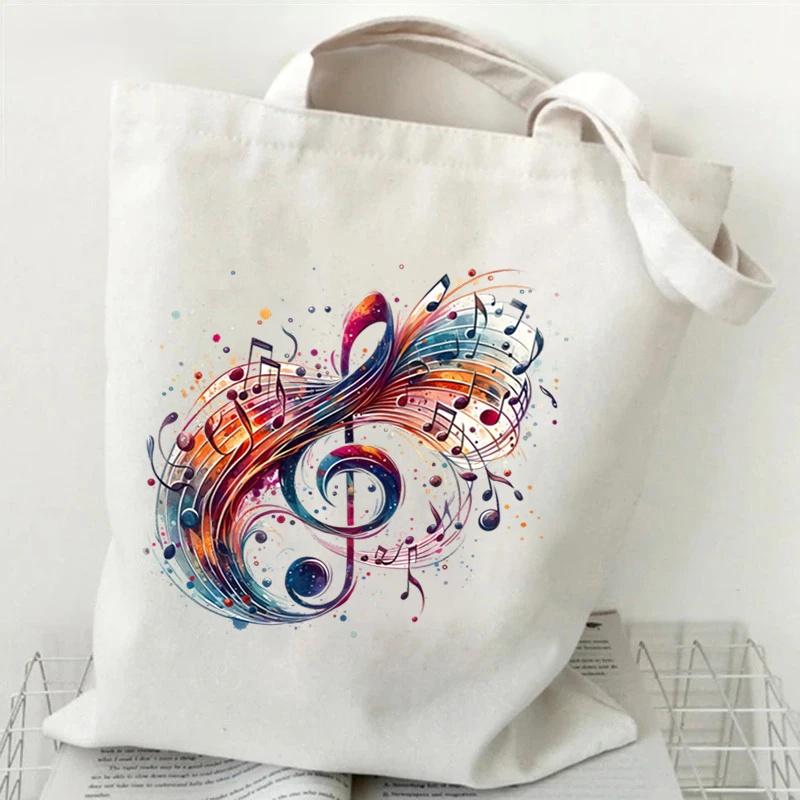 Women Handbags Music Notation Canvas Bag For Teen Fashion Design Side Bag Funny Watercolor Music Note Shoulder Bag For Ladies