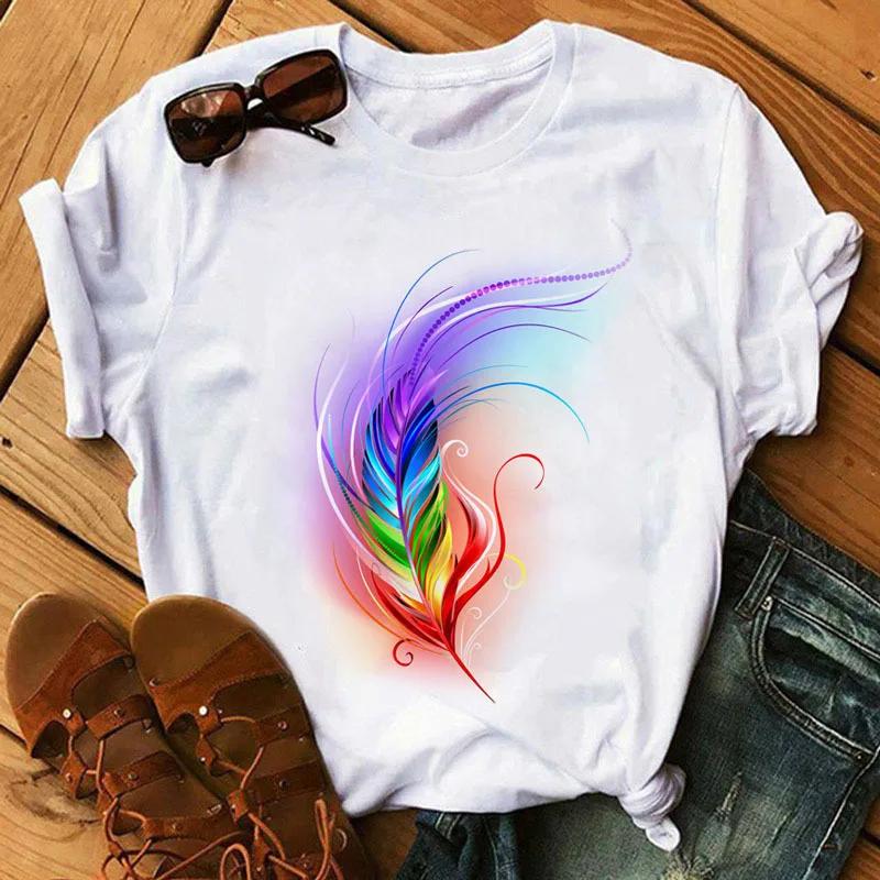 Colorful Butterfly Rose Print Women T Shirt Short Sleeve O Neck Loose Women Tshirt Ladies Tee Shirt Tops Camisetas Mujer