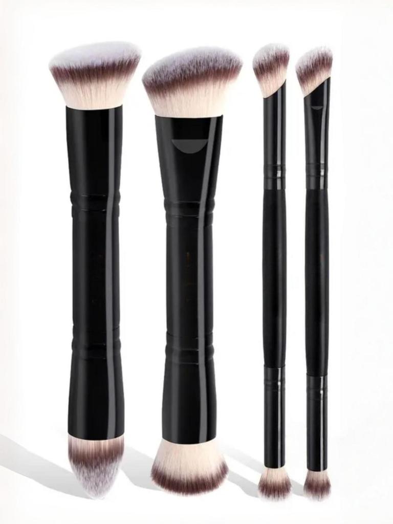 5 Double-Ended Makeup Brushes: Foundation, Blush, 3-Color Contour, Soft Bristle, Loose Powder, Beauty Tool Set