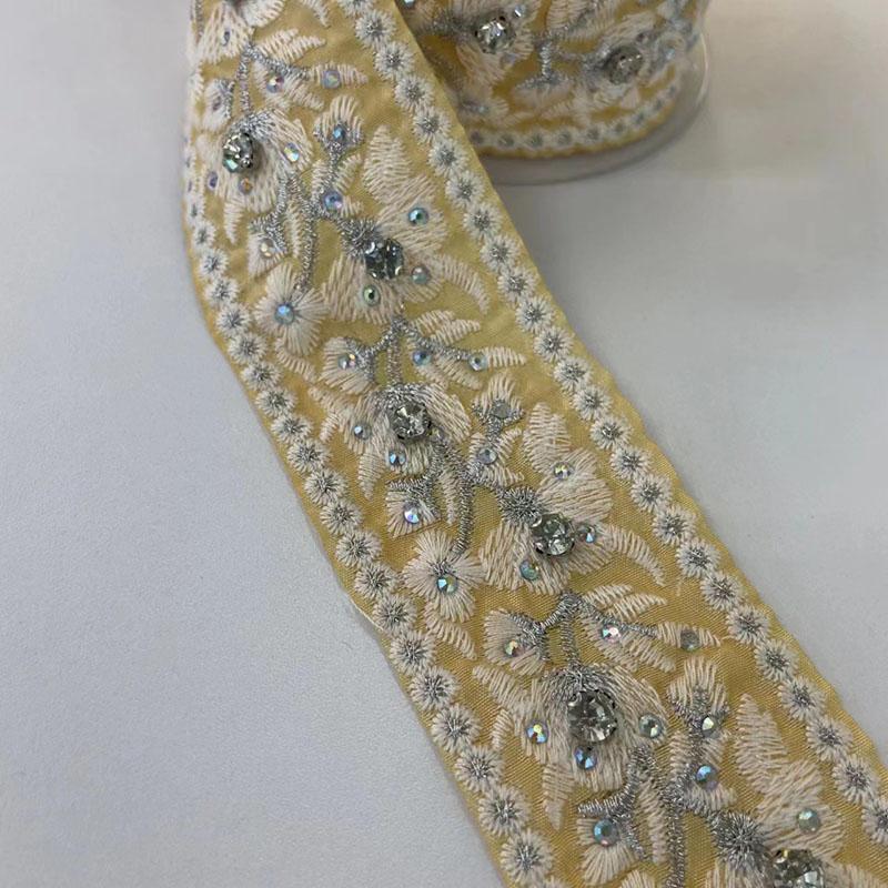 3 Yards Sequin Lace Trim Ethnic Style 5cm Width Lace Fabric Embroidery Ribbons For DIY Garments Dress Headdress Sewing Crafts