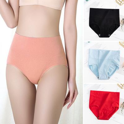 Frauen Unterhosen Hohe Taille Einfarbig Weich Atmungsaktiv Antiseptische Nahtlose