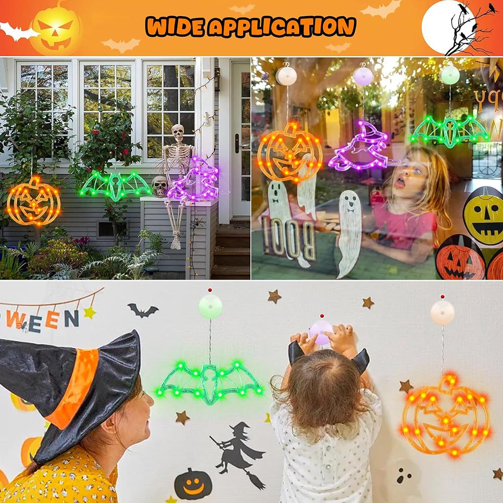 3pcs Halloween Lights Decorations Light Up Decorations with Suction Cup & Hooks