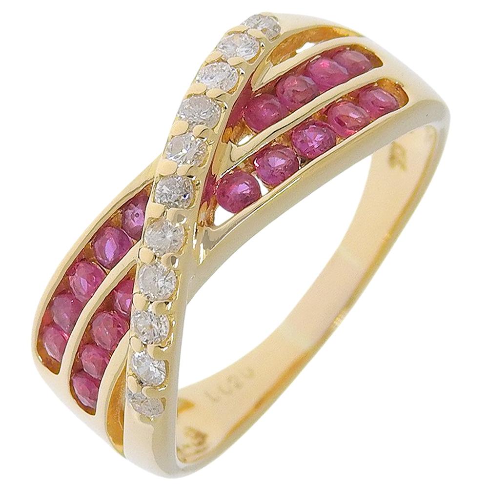 Ring K18 yellow gold/Ruby/diamond #7.0(US Size) 4.4g Women Used