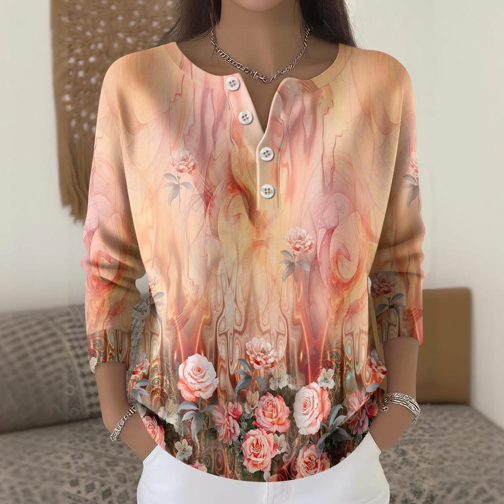 Women's Fashion Long Sleeve Plaid Geometric Print Top Elegant Casual Top